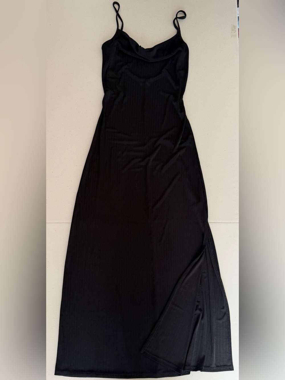 Intimately Free People Black Ribbed Cowl Neck Side Slit Maxi Dress S